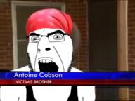 angry arm glasses open_mouth sleeveless_shirt soyjak stubble text variant:cobson // 480x360 // 146.5KB