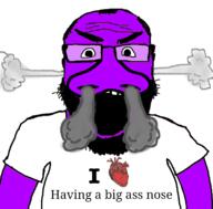 angry beard big_nose clothes glasses head_steam i_love open_mouth purple_skin soyjak subvariant:science_lover tshirt variant:markiplier_soyjak // 800x789 // 187.5KB