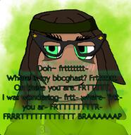 bait bbc bbghast beanie brap brapjak_farty brimstone brown_hair brown_skin closed_mouth clothes fart gas green_eyes hair porn smirk smug text variant:soytan // 1126x1165 // 1.4MB