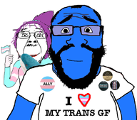 badge blahaj blue_skin edit flag:transgender_pride_flag glasses purple_hair stubble subvariant:science_lover tranny trans trans_ally trans_flag transheart variant:bernd variant:markiplier_soyjak // 894x789 // 206.8KB