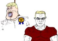 NOTACOUNTRYWARIAMJUSTBORED ack aryan award blond blue_eyes buff crying muscles rope subvariant:mexiaryan subvariant:muscular_chud suicide variant:chudjak variant:meximutt // 990x702 // 194.0KB