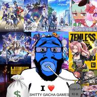 BLUE_ARCHIVE_FANS_WILL_NEVER_BE_WHITE bags_under_eyes beard blue_archive blue_skin copium fate_grand_order gacha gacha_life gas_tank genshin_impact glasses honkai:_star_rail honkai_impact_3rd i_love limbus_company money money_bag soyjak stubble subvariant:science_lover variant:markiplier_soyjak zenless_zone_zero // 982x980 // 261.2KB