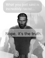 beard brandon_the_brony_pony buff cartoon full_body gigachad grey_skin greyscale hair irl looking_at_you nas:gigachad racism subnas:der_coomer text