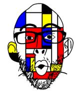 ear glasses half_open_mouth piet_mondrian soyjak stubble trend:colorjak variant:nojak // 445x523 // 7.7KB