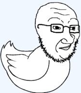 animal closed_mouth duck eyebrows glasses pun raised_eyebrow series:fusionjaks smile smug soyjak stubble subvariant:smugquack variant:smugjak variant:soyak // 627x716 // 15.0KB