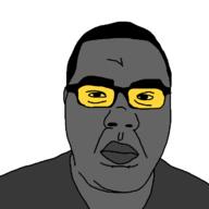 big_lips big_nose chud closed_mouth clothes ear fat glasses grey_skin hair looking_at_you soot_colors variant:chudjak // 720x720 // 12.7KB