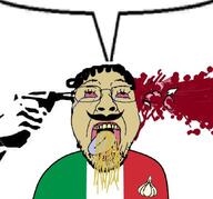 blood bloodshot_eyes brown_skin gun italy open_mouth speech_bubble_empty stubble suicide variant:bernd // 860x801 // 106.7KB