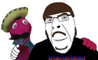 2soyjaks barneyfag black_shirt brown_hair cheese doom glasses hair hand hand_on_shoulder lee_goldson mustache my_little_pony puppet senor_huevos smile sockpuppet variant:cobson white_skin // 2351x1442 // 601.0KB