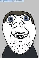 alfietheboorufag_(user) bald black_shirt blue_eyes brown_hair closed_mouth gray_background h3k_(user) looking_at_you meta:namefags meta:requests mustache redraw request smile soyjak stubble subvariant:brunetto variant:bernd white_skin // 393x586 // 17.5KB