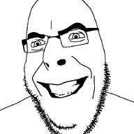 angry glasses grin hair looking_to_the_left open_mouth smile soyjak stubble teeth template thick_eyebrows variant:cobson // 721x720 // 38.0KB