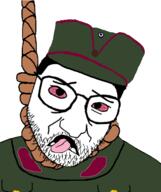 bloodshot_eyes clothes czonia glasses hair hanging hat military rope soyjak stubble suicide tongue variant:snopesjak // 415x494 // 58.9KB