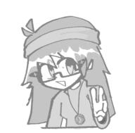 art avengers clothes female glasses hair hat marvel necklace open_mouth peace_sign redraw soyjak variant:soytan // 486x479 // 54.7KB