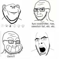 ear frown gem glasses grin multiple_soyjaks open_mouth smile so_true soyjak stubble subvariant:soyak_(irritated) text variant:cobson variant:impish_soyak_ears variant:soyak // 680x680 // 301.2KB