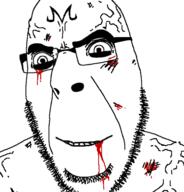 blood bruise dragon_ball dragon_ball_z eye_bags glasses majin sacrifice smile soyjak stubble variant:cobson vein // 676x707 // 53.5KB