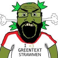 4chan angry anime balding beard clothes fume glasses green_hair green_skin greentext hair i_love mustache open_mouth soyjak subvariant:science_lover sweating text variant:markiplier_soyjak yellow_teeth yotsoyba // 800x789 // 49.8KB