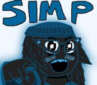 b_b_ghast_(namefag) bbghast beanie black_skin clothes glasses glowing hair hand hat long_hair necklace no_nose pointing pointing_at_viewer variant:soytan // 436x382 // 24.3KB