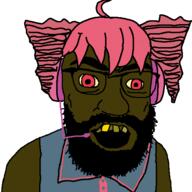 beard brown_skin clothes headphones kasane_teto pink_hair pun red_eyes subvariant:tetojak tranime_girl variant:feraljak vocaloid yellow_sclera // 550x550 // 33.0KB