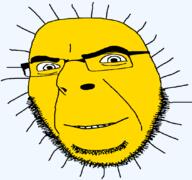 glasses smile soyjak stubble sun variant:cobson yellow_skin // 1075x1008 // 72.3KB