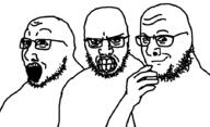 3soyjaks angry arm closed_mouth finger glasses hand looking_at_you looking_to_the_left open_mouth stubble three_stooges trace variant:unknown // 900x550 // 18.3KB