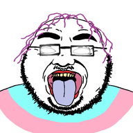 diddy_ahh_blvd_💀💀💀 fat flag flag:transgender_pride_flag flag_shirt freaky glowing_eyes mustache purple_hair red_lips rotten_teeth tongue tranny transgender_flag variant:bvlljvk white_skin // 1200x1200 // 74.4KB
