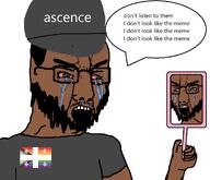 angry arm ascence_(user) beard bloodshot_eyes brown_skin clothes crying faggot flag:quebec_pride holding_object meta:namefags mirror mouth_open mustache quebec speech_bubble text ugly variant:chudjak white_skin // 1224x1052 // 81.2KB