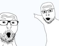 2soyjaks arm glasses hand john_oberg looking_at_you open_mouth pointing redraw soyjak stubble template variant:two_pointing_soyjaks // 1125x888 // 17.4KB