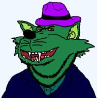 animal clothes fangs fedora furry green_skin looney_tunes soyjak suit teeth variant:impish_soyak_ears wolf wolfman // 900x907 // 28.5KB