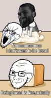 2soyjaks arm bloodshot_eyes bread clothes comic crying dough food gigachad glasses hand jokanhiyou knead open_mouth smug soyjak stretched_mouth stubble text variant:soyak // 420x801 // 276.3KB