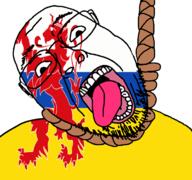 ack animal flag flag:limburg glasses hair hanging limburg lion netherlands open_mouth rope soyjak stubble suicide teeth tongue variant:bernd yellow_teeth // 768x719 // 131.8KB
