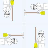 4soyjaks angry animated arm broom closed_mouth glasses hand holding_object looking_up soyjak stubble swastika variant:soyak // 1010x1010 // 55.4KB