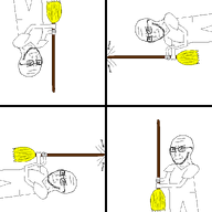 4soyjaks angry animated arm broom closed_mouth glasses hand holding_object looking_up soyjak stubble swastika variant:soyak // 1010x1010 // 55.4KB