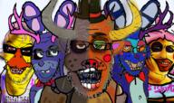 beard bonnie_(fnaf) chica_(fnaf) five_nights_at_freddy's five_nights_at_freddy's_2 fnaf fnaf_(fangame) freddy_fazbear glasses soyjak stubble toy_bonnie toy_chica toy_freddy variant:feraljak variant:soyak // 970x575 // 692.4KB