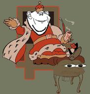 closed_mouth clothes crown ear frog full_body pepe pipe smile smoke smoking soyjak stubble variant:impish_soyak_ears // 700x736 // 108.1KB