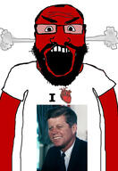 angry balding beard clothes glasses hair heart i_love john_kennedy open_mouth red_skin soyjak subvariant:science_lover tshirt variant:markiplier_soyjak // 2816x4096 // 916.2KB