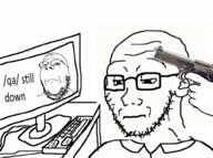 2soyjaks 4chan computer crying disappointed ear glasses gun hand pointing qa_(4chan) sad screen soyjak stubble text variant:gapejak variant:soyak // 993x738 // 521.4KB