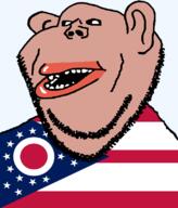 amerimutt black_sclera brown_skin clothes ear flag flag:ohio hair lips mutt ohio open_mouth soyjak star_(symbol) state stubble subvariant:impish_amerimutt transparent_background united_states variant:impish_soyak_ears // 685x800 // 53.1KB