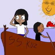 animal boat brazil brown_skin dark_skin drawn_background fish glasses indian oekaki open_mouth sea smile stubble sun text trend:squirreljakking variant:soyak variant:unknown // 1280x1280 // 95.0KB