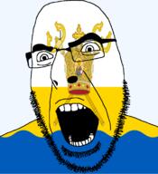 angry christianity country cross crown flag flag:mykolaiv_oblast glasses hair jesus looking_to_the_left mykolaiv_oblast oblast open_mouth plant soyjak stubble teeth thick_eyebrows ukraine variant:cobson // 721x789 // 135.0KB