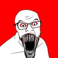 blood bloodshot_eyes glasses merge open_mouth schizo soyjak stubble subvariant:schizojak variant:feraljak variant:markiplier_soyjak // 1500x1500 // 116.3KB