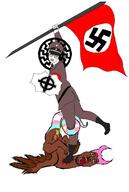 blacksun chud classical_art_parody flag:nazi_germany flag:transgender_pride_flag holding_object open_mouth renaissance tongue troon uniform variant:bernd white_skin // 2063x3072 // 555.2KB