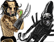 2soyjaks alien alien_(movie) arm closed_mouth clothes fangs h_r_giger hair hand lynching movie open_mouth predator_(movie) punch soyjak stubble total_nigger_death tranny underpants variant:bernd variant:chudjak video_game // 828x646 // 516.4KB