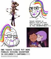 2soyjaks amity_blight calarts cartoon comic concerned flag frown gaming glasses grin hair hypocrite ivy_valentine lesbian lips luz_noceda makeup owl_house rainbow sexual_content sjw smile so_true soulcalibur soyjak stubble subvariant:soyak_(irritated) text thing_japanese tranny variant:soyak video_game // 889x1024 // 123.4KB