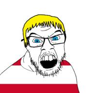 austria blue_eyes clothes country flag glasses hair open_mouth soyjak stubble variant:feraljak yellow_hair // 1500x1500 // 32.0KB
