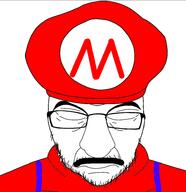blue_overalls closed_eyes closed_mouth dejected eyebrows forehead_lines forehead_wrinkles glasses laugh_lines mario mario_hat nasolabial_folds overalls red_hat sad stubble subvariant:shane super_mario variant:feraljak // 919x950 // 138.2KB