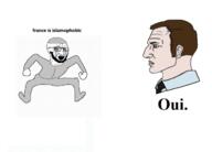 angry animated arm beard bloodshot_eyes chad clothes crying emmanuel_macron foot france glasses hand islam islamophobia jump leg nordic_chad open_mouth soyjak tantrum taqiyah text variant:soyak yes // 1200x863 // 562.9KB