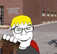 2soyjaks big_lips black_skin bricks george_floyd glasses homeless nate nigger picture salvation_army series:saint_floyd sidewalk soyjak soyjak_party variant:cobson variant:feraljak wall yellow_hair // 1170x1111 // 1.5MB