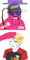 2soyjaks abuse anger_mark angry anti_nate anti_sharty badge black_eye bruise cap child_abuse closed_eyes closed_mouth clothes comic crying cute doll_(user) faggot glasses hair hand hat headpat holding_object imgflip.com kawaii kolyma nate open_mouth pink_skin retard soot_colors soyjak stubble subvariant:shoyta text tongue variant:feraljak variant:gapejak whip yellow_hair // 500x1000 // 186.7KB
