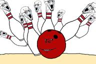 angry bloodshot_eyes bowling bowling_ball bowling_pin crying glasses multiple_soyjaks open_mouth red_skin smile soyjak stubble variant:impish_soyak_ears variant:soyak // 1220x814 // 280.7KB