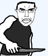angry closed_mouth ear glasses grey_pants hair holding_knife knife meta:low_resolution sons_of_anarchy soyjak subvariant:chudjak_front tank_top template transparent_background variant:chudjak // 238x277 // 5.3KB