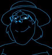 b_b_ghast_(namefag) black_background black_sclera black_skin blue_eyes closed_mouth clothes female genderbend glasses hair hat looking_at_you meta:leaky smile subvariant:gapejak_female variant:gapejak white_pupils // 800x844 // 19.0KB